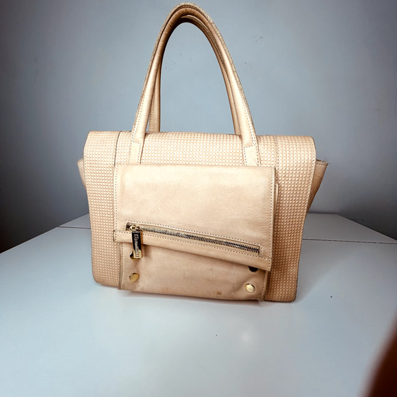 Hammitt Cream Leather Satchel Front Zip Pocket Red Interior Purse Leather Handle - Picture 1 of 16